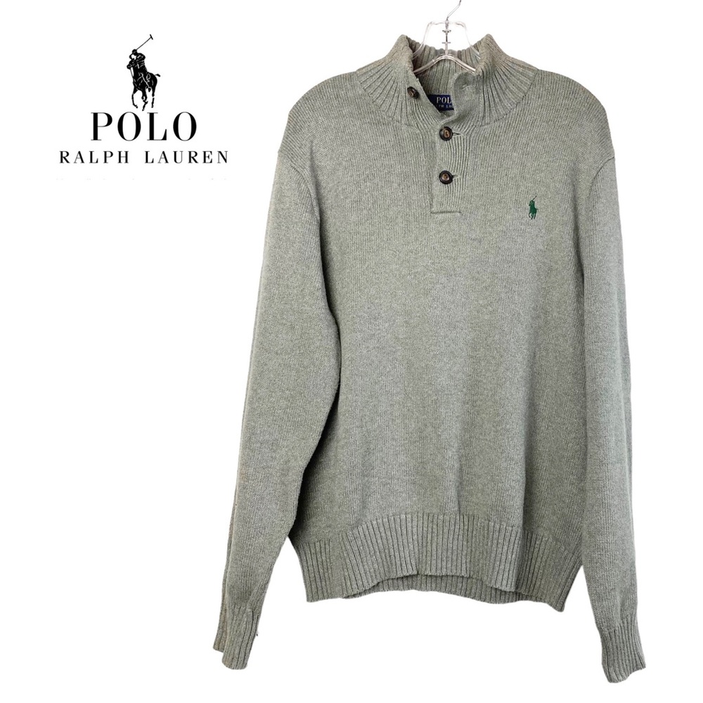 Polo Ralph Lauren Fawn Grey 3 Button Mock Neck Sweater
